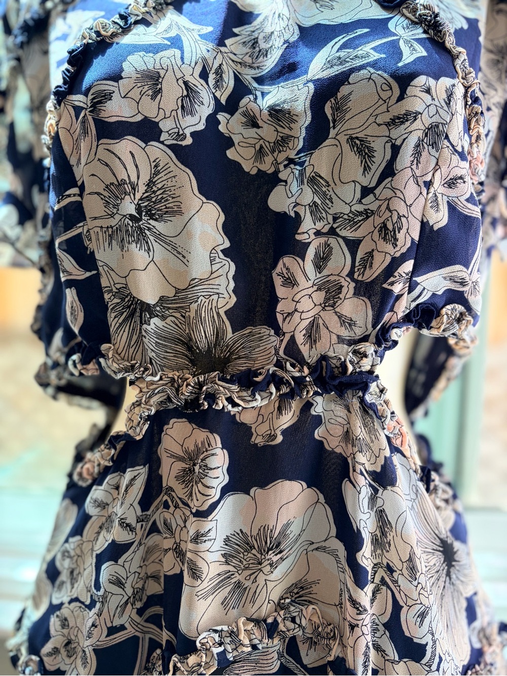 Bardot Navy Dress with Cream Floral Print - Picture 9 of 10